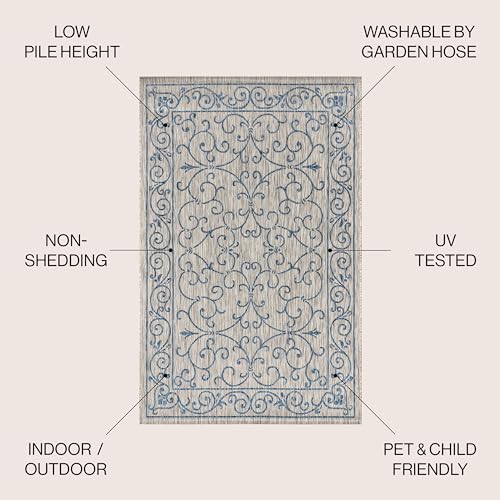 Vintage Filigree Indoor Outdoor Area Rug 5X8 Gray