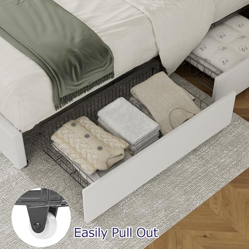 Queen Size Bed Frame with 4 Storage Drawers