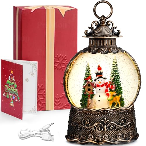 Snowman Snow Globe Christmas Decorations Indoor Deer Cardinal Snowman Gifts Classic Relief Texture Musical Glitter Snowfall USB
