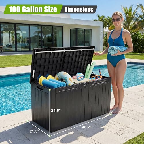 Resin Deck Box 100 Gallon Large Outdoor Storage Box Waterproof