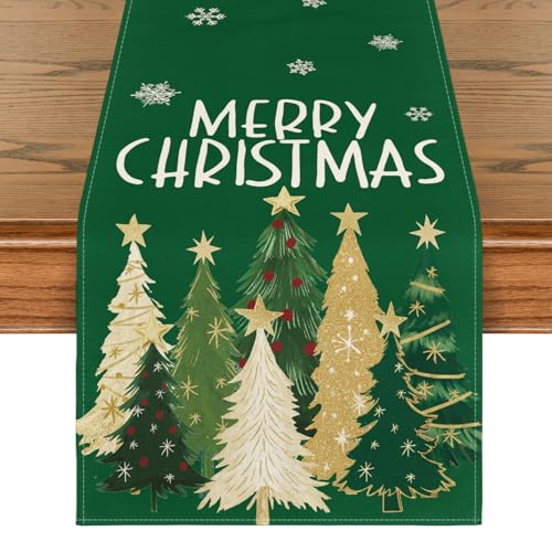 Green Xmas Trees Table Runner Home Party Decor 13x72 Inch