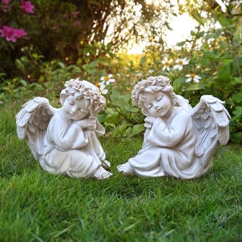 Garden Angel Statue Outdoor Decor Angel Solar Light Outside Decorations (2 Count)