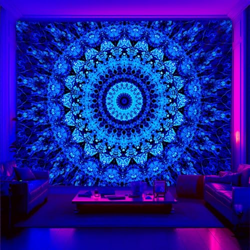 Blacklight Mandala Tapestry for Bedroom