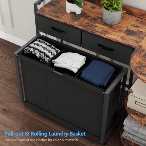 L Shaped Laundry Hamper Laundry Basket with 3 Section Pull