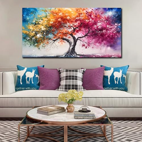 Colorful Tree Canvas Wall Art for Living Room Bedroom Home Office Orange and Pink Tree Picture Modern Artwork Ready to Hang Size 30x60