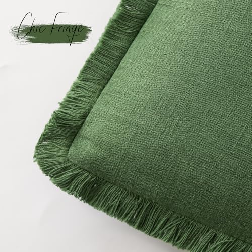 Decorative Linen Fringe Throw Pillow Covers 24×24 Forest Green (2 Count)