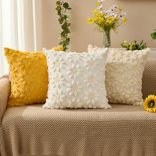 Spring Summer Pillow Covers 20x20 inch Set of 2 White Sunflower (2 Count)
