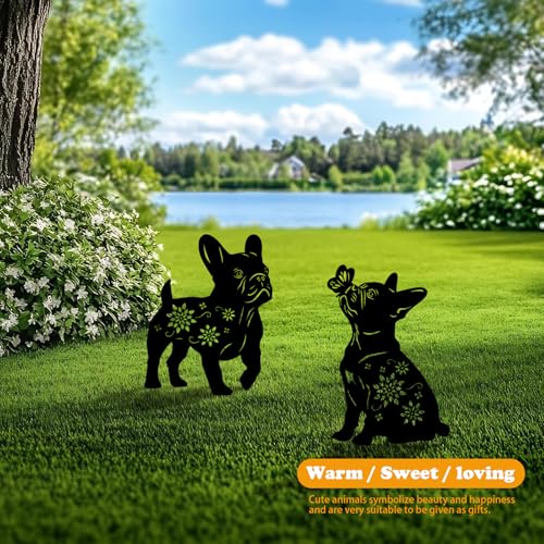 4 Pack Bulldog Metal Garden Decorative Stakes (4 Count)