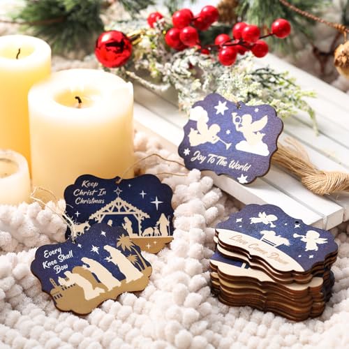 60 Pcs Christmas Ornaments Wooden Christian Bulk (60 Count)