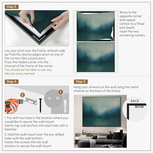 36"x46" Extra Large Framed Wall Art Misty Blue Landscape Abstract Ocean and Sky Illustration for Home Living Room Bedroom Decor