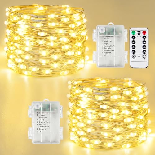 2 Pack 40FT 120LED Fairy Lights Battery Operated Lights Remote Warm White (2 Count)