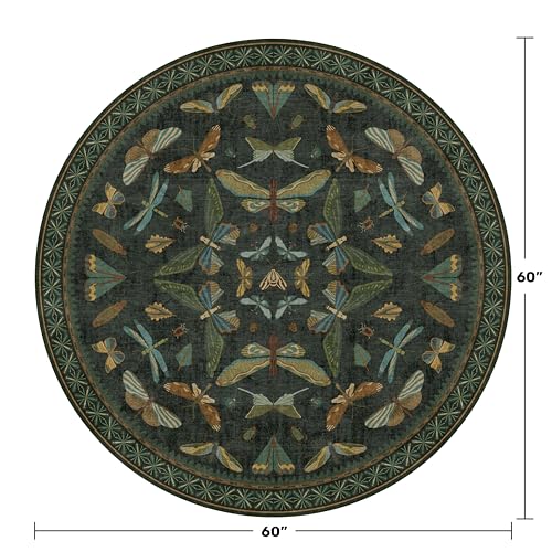 Black Insect 5ft Round Washable Living Room Rugs (25 Sq Ft)