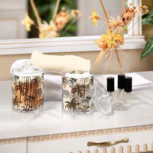 2 Pack Qtip Holder Organizer Dispenser Leopard Palm Trees Bathroom Storage Canister Cotton Ball Holder Container for Cotton Pads (2 Count)