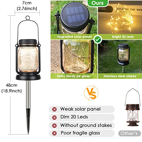 4 Pack Solar Mason Jar Hanging Lantern with Stakes (4 Count)