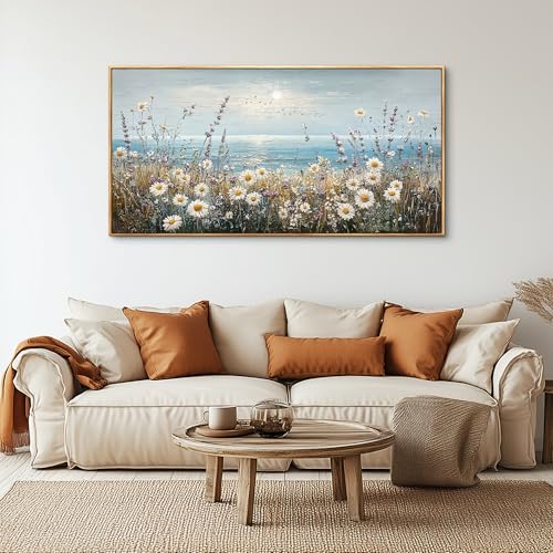 Wall Decor For Living Room Wall Art For Bedroom Office Decorations Blue Ocean Paintings Flowers Watercolour Wall Pictures Canvas Artworks Home Decor Ready To Hang Wood Framed 20x40 In