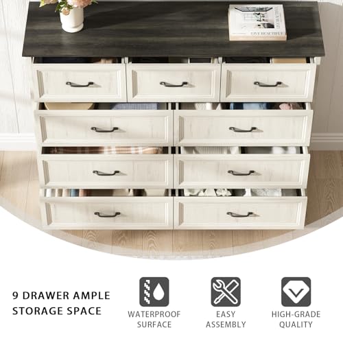 Farmhouse 9 Drawer Dresser for Bedroom