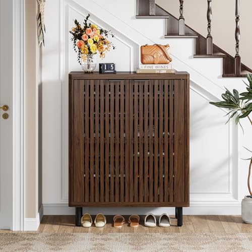 Farmhouse Shoe Cabinet with Shutter Doors