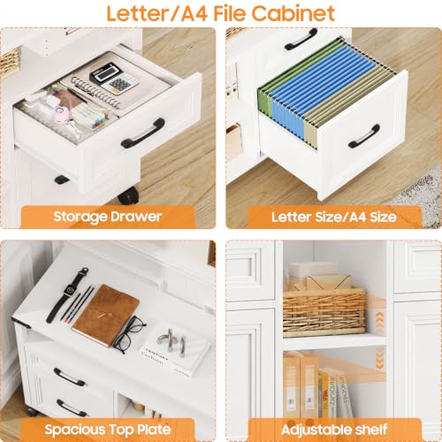 Farmhouse Filing Cabinet with Adjustable Shelf & Wheels