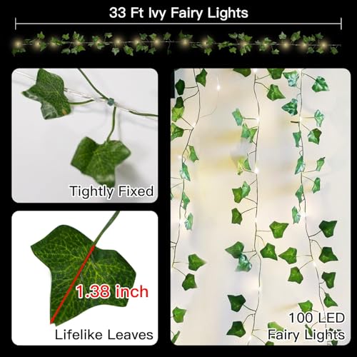 33FT 100LED Ivy Vine Fairy Lights Battery Operated Copper Wire