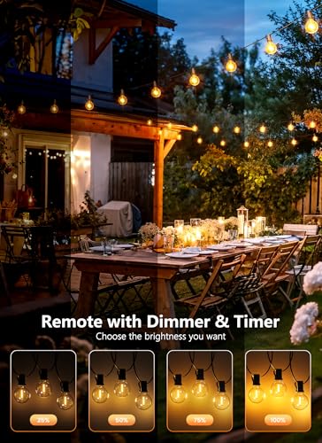 100FT 31 Bulbs Outdoor String Lights with Remote & Dimmable