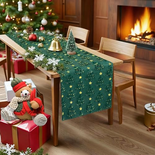 Christmas Table Runner Christmas Trees Green Soft Plush Faux Fur 13x72 Inch