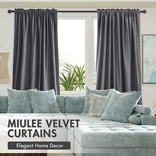 Grey Blackout Velvet Curtains Drapes 90 Inch Long 52"x90" Bedroom (2 Count)