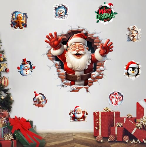 3D Santa Claus Christmas Wall Sticker (10 Count)