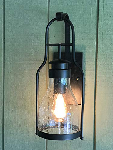 Rustic wall Light Lantern with Retro Industrial loft Lantern Look in Rubbed Bronze Powder Coat Finish with Wine Bottle Pioneer jug Glass
