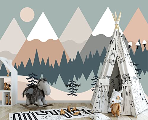 Children's Cartoon Mountain Peak Forest Sun Nursery wall Mural Wallpaper 103" x 69" (49 Sq Ft)
