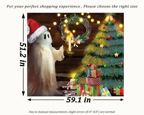Christmas Tapestry Wall Hanging Christmas Tree Backdrop Cute Ghost Wall Decor Xmas Holiday Tapestries for Kids Bedroom Living Room Dorm Party Decoration