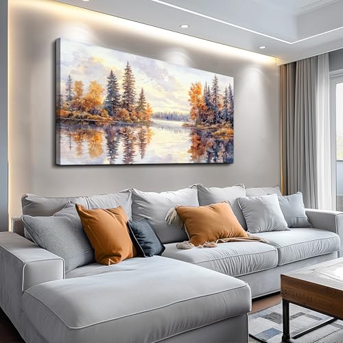 Modern Large Canvas Print Wall Art Abstract Ink Landscape Painting Home Decoration Natural Landscape Artwork Picture Living Room Bedroom Office Wall Decoration Ready To Hang 24x48 Inches