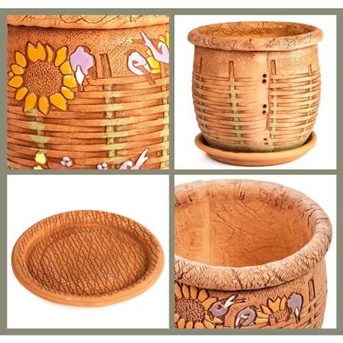 Ceramic Pot with Drainage Hole and Saucer