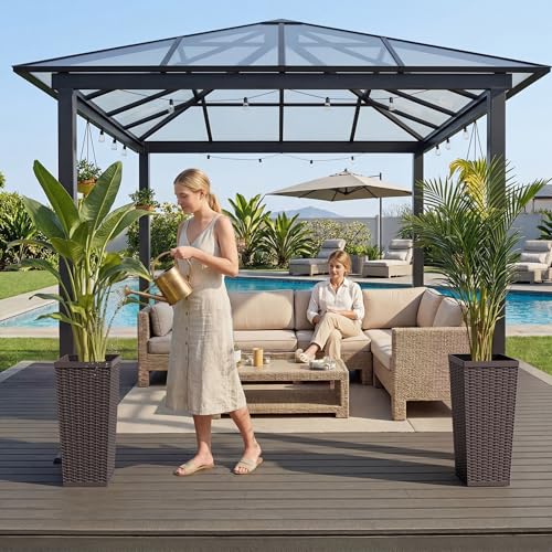 24" Front Porch Resin Rattan Tall Planters 2 Pack (2 Count)