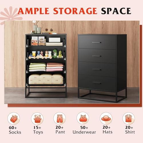 Black Dresser for Bedroom with 4 Drawers
