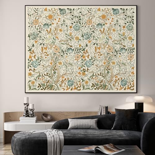 36"x46" Extra Large Framed Wall Art Vintage Botanical Floral with Golden and Teal Leaves