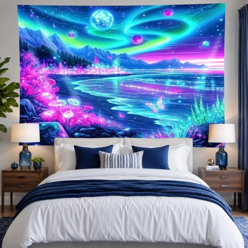 Blacklight Tapestry Galaxy Butterfly UV Backdrop 78 x 59 Inch