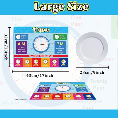 Educational Placemats Set of 6 Preschool Kid Plastic Table Mat 17×13×0.04in (6 Count)