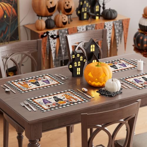 Halloween Gnome Round Placemats Set of 4 Table Decor 12x18 Inch