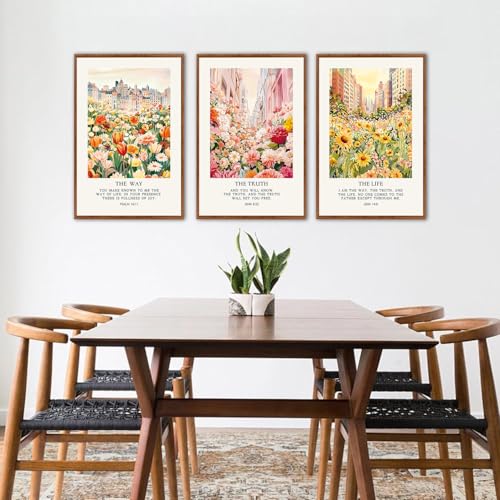 KAlRNE Christian Floral Framed Canvas Bible Verse Wall Art Set (3 Count)