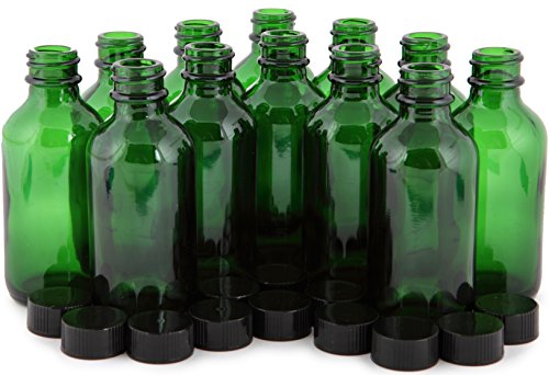 12, Green, 2 oz Glass Bottles, with Lids (12 Count)