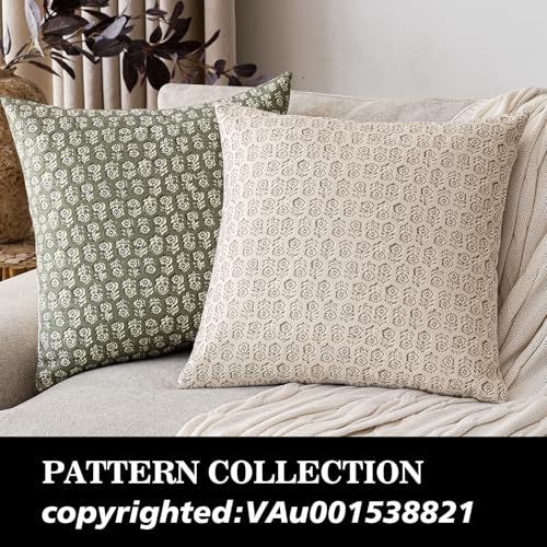 Decorative Floral Print Throw Pillow Covers 24×24 Ivory Beige (2 Count)