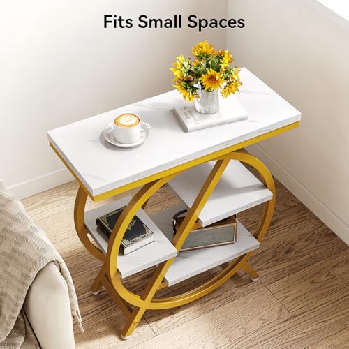 End Table, 4-Tier Narrow Faux Marble Side Table