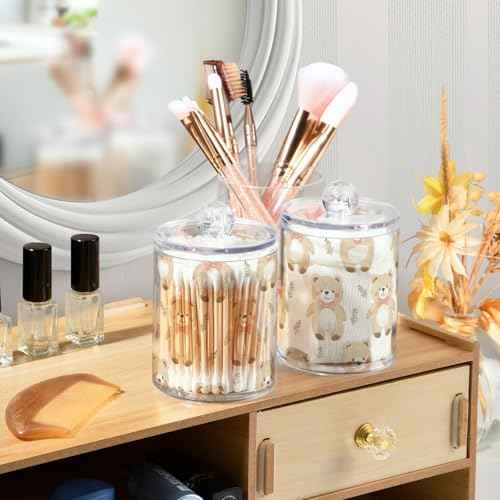 2 Pack Qtip Holder Organizer Dispenser Bears Bathroom Storage Canister Cotton Ball Holder Container for Cotton Pads (2 Count)