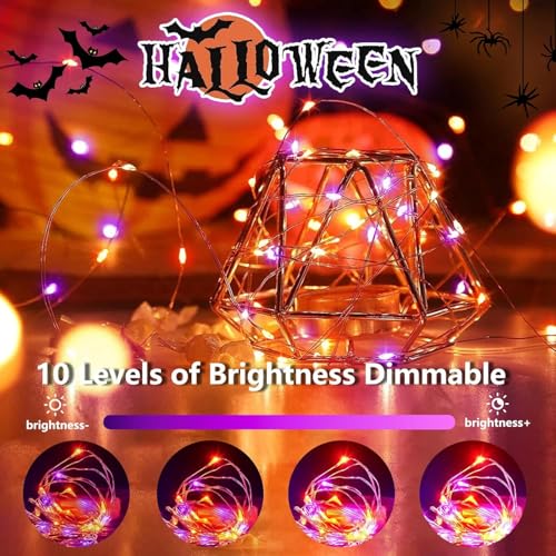 3PK Orange and Purple Halloween Fairy Lights Battery Operated with Remote (3 Count)
