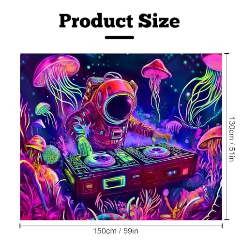 Blacklight Space Astronaut Tapestry UV Reactive Galaxy Planet Glow in Dark Tapestries Black Light Poster Neon Wall Hanging Art for bedroom Living Room