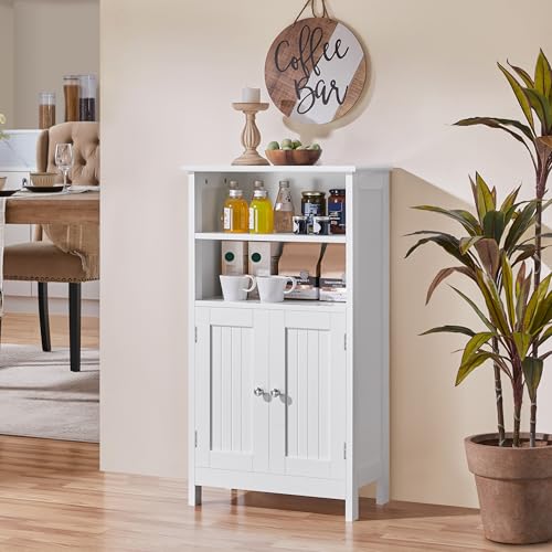 Bathroom Storage Cabinet with Shelves and Beadboard Doors