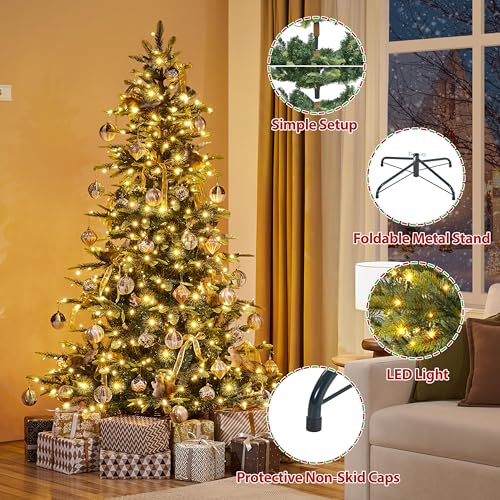 6ft Pre lit Aspen Fir Artificial Christmas Tree with 400 Warm White LED Lights Full Prelighted Xmas Tree w