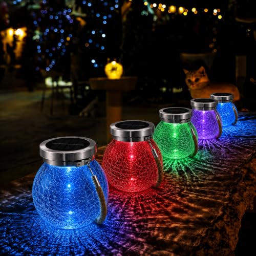 Solar Glass Jar Lantern RGB Color Changing (6 Count)