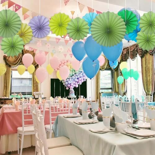 Green Party Decorations Light Green Hanging Paper Fans DIY Set 8in (30 Count)