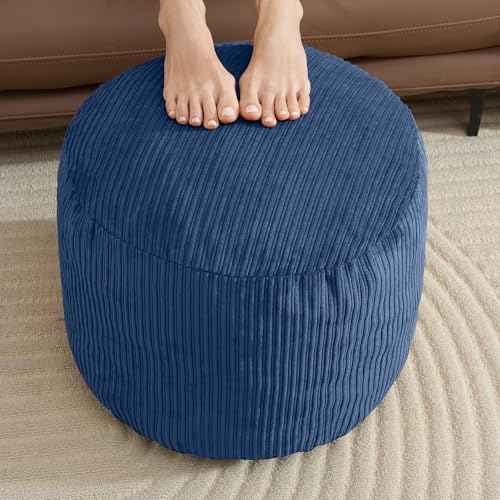 Navy Blue Stuffed Pouf Ottoman Foot Rest